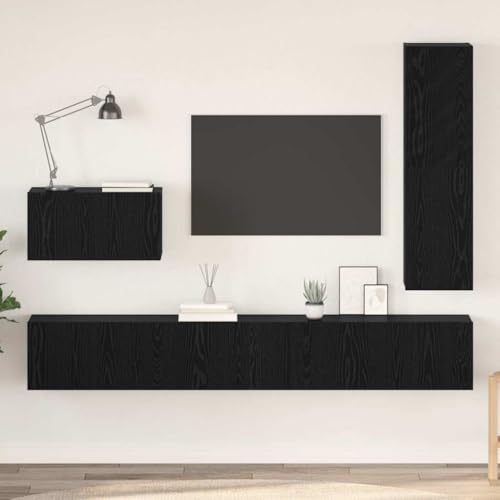 WSJHUHK TV-Schrank-Set, 4-teilig, schwarze Eiche, 200 x 30 x 30 cm, Holz-Möbel, TV-Ständer und TV-Schränke von WSJHUHK