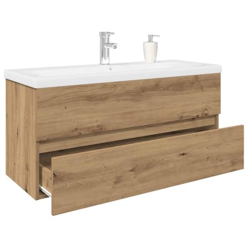 WSJHUHK Waschbeckenunterschrank mit Einbaubecken und Wasserhahn Artisan Eiche von WSJHUHK