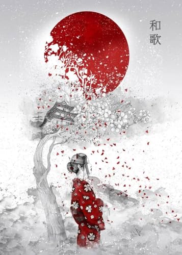 Leinwanddruck Japan Zen Tuschemalerei Kunst Poster Leinwand Gemälde Samurai Mond Koi Maid Kanji Wandkunst Drucke Dekoration Kawaii Zimmer Dekor Geschenke, 60 X 90 cm Ohne Rahmen von WSJIJY