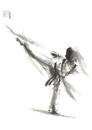 Leinwanddruck Japanische Samurai-Karate-Kampfkunst, Abstrakte Figur, Schwarz-Weiß, Leinwandgemälde, Wandposter, Drucke, Wohnzimmer, Heimdekoration, Bilder, Geschenke, 70 X 100 cm, Ohne Rahmen von WSJIJY