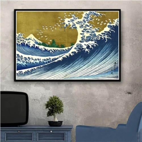 Leinwanddruck Kanagawa Ansichten Mount Katsushika Welle Leinwand Malerei Poster Und Drucke Wandbilder Für Wohnzimmer Dekoration Home Decor Geschenk, 70 X 100 cm Ohne Rahmen von WSJIJY