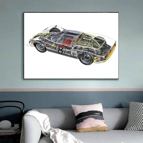 Leinwanddruck M3 E30 Rennwagen-Komponentendiagramm-Poster Für Wohnzimmer, Heimdekoration Und Leinwandgemälde, Druck, Cuadros-Geschenk, 45 X 60 cm, Ohne Rahmen von WSJIJY