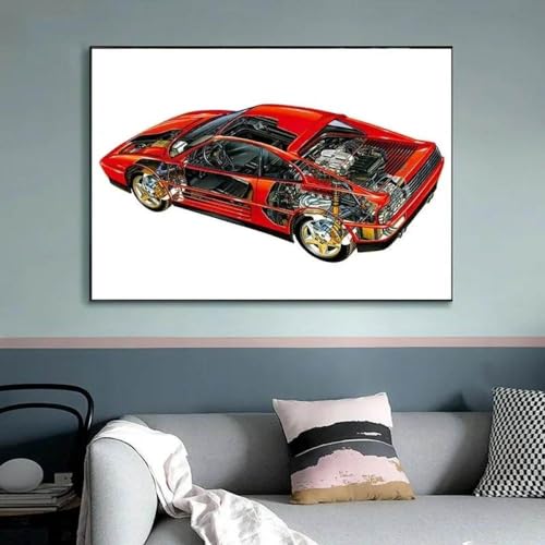 Leinwanddruck M3 E30 Rennwagen-Komponentendiagramm-Poster Für Wohnzimmer, Heimdekoration Und Leinwandgemälde, Druck, Cuadros-Geschenk, 60 X 90 cm, Ohne Rahmen von WSJIJY