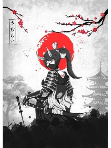 Leinwanddruck Vintage Japanische Samurai-Träume, Roter Mond, Phoenix Hoo, Poster, Leinwandgemälde, Wandkunst Für Wohnzimmer, Heimdekoration, Cuadros-Geschenke, 45 X 60 cm, Ohne Rahmen von WSJIJY