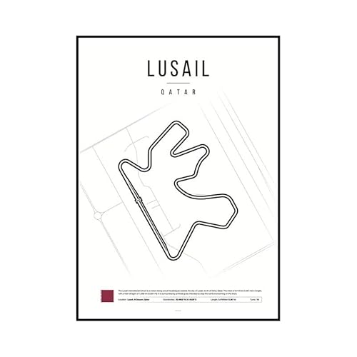 Leinwanddruck Weißes Formel-Rennstrecken-Poster, Ästhetisches Rennen, Leinwandgemälde, Rennstreckendruck, Wandkunstbild Für Garage, Heimdekoration, 30 X 45 cm, Ohne Rahmen von WSJIJY