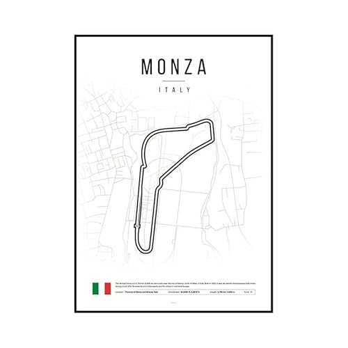 Leinwanddruck Weißes Formel-Rennstrecken-Poster, Ästhetisches Rennen, Leinwandgemälde, Rennstreckendruck, Wandkunstbild Für Garage, Heimdekoration, 30 X 45 cm, Ohne Rahmen von WSJIJY