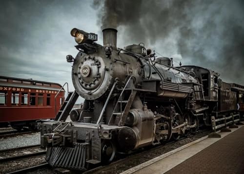 WSJIJY Leinwanddruck Nordisches Retro-Poster Dampflokomotive Schwarz-Weiß-Leinwand Kinderzimmer Einrichtungsgegenstände Roter Zug Eisenbahnstrecke 45X60Cm Kein Rahmen von WSJIJY