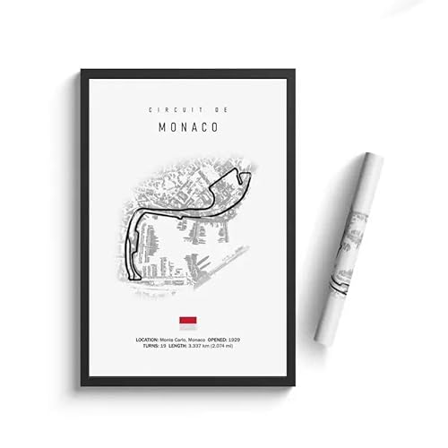 WSJIJY Leinwanddruck Schwarz-Weißes Retro-Poster „Formel 1 Imola Monaco Monza Circuit“ Hochauflösendes Leinwand-Poster Heimdekoration 15 X 20 cm Ohne Rahmen von WSJIJY