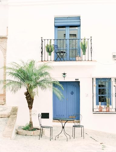 WSJIJY Leinwanddruck Vintage-Gemälde Pariser Architektur Landschaft Blaue Türen Und Rote Wand Poster Leinwandgemälde Wandkunst Bilder Heimdekoration 50 X 70 cm Ohne Rahmen von WSJIJY