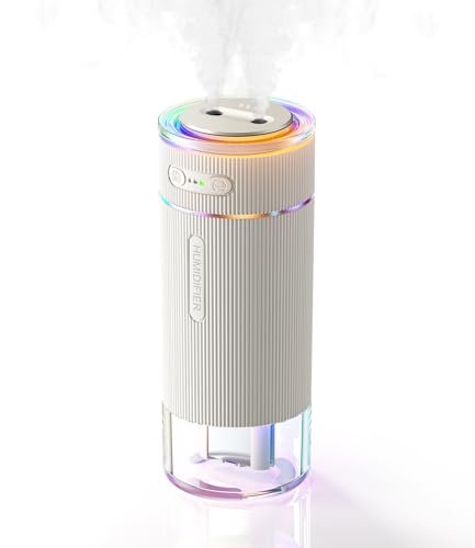 WSKEN Tragbarer kleiner Luftbefeuchter für Schlafzimmer[Dual Düse Large Cool Mist][Ambiance Lighting] [Auto On/Off]Ultraschall Mini Personal Schreibtisch Luftbefeuchter für Reisebüro Babyzimmer, Weiß von WSKEN
