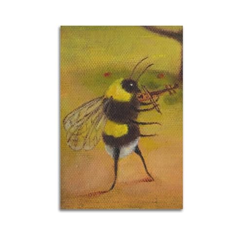 Poster mit Tierinsekten, Die Biene, die die Violine spielt, dekorative Leinwand, Wand- und Kunstposter, Gemälde, 30 x 45 cm von WSLS