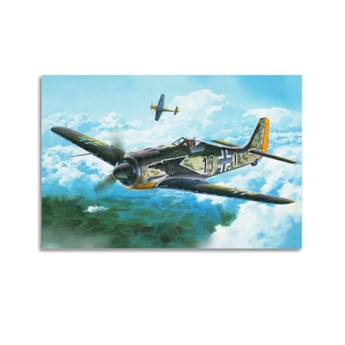 WWII German Single-Engine Fighters Poster Focke-Wulf Fw 190 Dekorative Leinwand Wand & Kunst Poster Gemälde 50 x 75 cm von WSLS