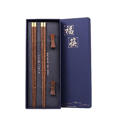 Essstäbchen, 2 Paar Holz Essstäbchen Wiederverwendbare Chinesische Stäbchen ,Sushi Stäbchen Set Chopsticks Aus Wengeholz,Mit 2 Essstäbchenablage, Essstäbchen Geschenkset (Blaue Geschenkbox) von WSLSNZQ