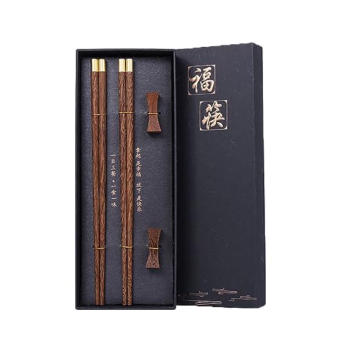 Essstäbchen, 2 Paar Holz Essstäbchen Wiederverwendbare Chinesische Stäbchen ,Sushi Stäbchen Set Chopsticks Aus Wengeholz,Mit 2 Essstäbchenablage, Essstäbchen Geschenkset (Schwarze Geschenkbox) von WSLSNZQ