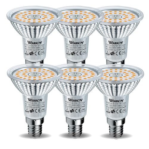 WSMCN E14 LED Lampen Warmweiß, 6,5W Ersetzt 90W Halogenlampe, 2700K 665 Lumen Hell Birnen, Nicht Dimmbar Leuchtmittel Glühbirnen, Lichtwinkel 120° Flimmerfrei Strahler R50 Reflektorlampen, 6er-Pack von WSMCN