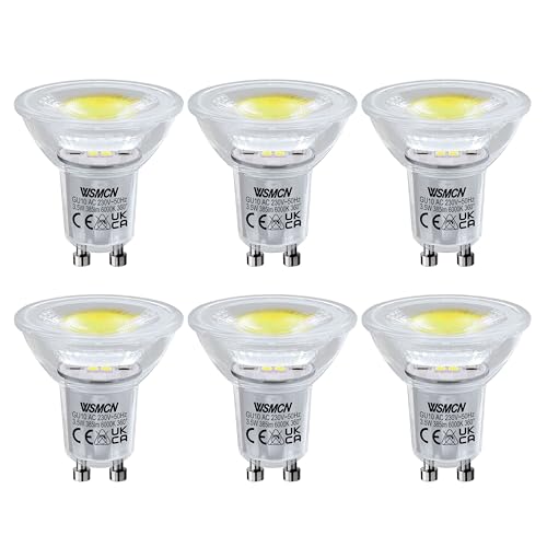 WSMCN GU10 LED Lampe PAR16 Kaltweiß 6000K 3.5W Ersetzt 50W Halogen Leuchtmittel, 385lm Nicht Dimmbar Reflektorlampe 38° Spot, Flimmerfrei Strahler, Abstrahlwinkel 360° Birnen, 6er-Pack von WSMCN