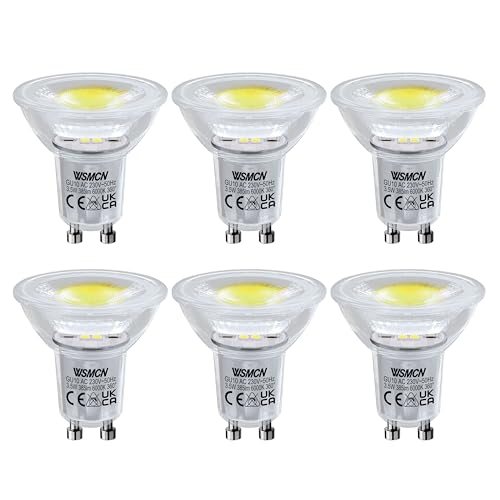 WSMCN GU10 LED Kaltweiß Lampe, 3.5W Ersetzt 50W Halogen Leuchtmittel, 6000K 385lm Reflektorlampe, AC 230V Flimmerfrei LED Strahler, 38°Spot und 360°Abstrahlwinkel Birnen, Nicht Dimmbar, 6 Stücke von WSMCN