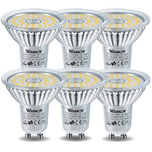WSMCN GU10 LED Tageslichtweiß Lampe, 6W Ersetzt 100W Halogen Leuchtmittel, 770 Lumen 5000K Reflektorlampe, PAR16 AC 230V Flimmerfrei Strahler, 120°Abstrahlwinkel Spot, Nicht Dimmbar Birnen, 6 Stücke von WSMCN