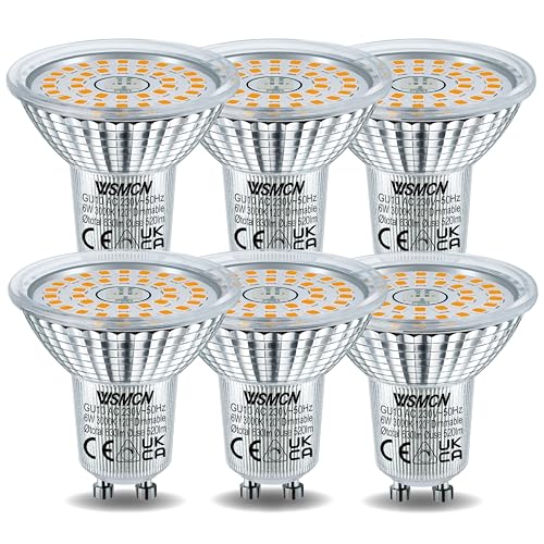 WSMCN GU10 LED Lampen Dimmbar 6W Warmweiß 3000K Leuchtmittel 630lm Birne, 6er-Pack, Ersetzt 70W PAR16 Halogenlampen, Kontinuierlich Dimmen über Dimmer Abstrahlwinkel 120° Flimmerfrei Strahler von WSMCN