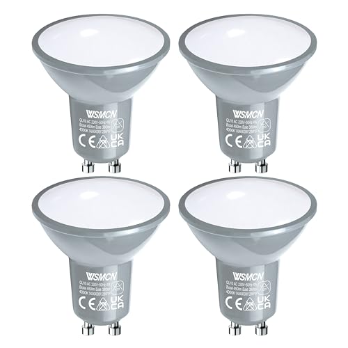 WSMCN GU10 LED Neutralweiß Lampe, 4W Ersetzt 50W Halogenlampe, 4000K 450lm Glühbirnen, 120°Abstrahlwinkel Leuchtmittel, AC 230V Flimmerfrei Strahler, Nicht Dimmbar Energiesparlampe, 4 Stücke von WSMCN