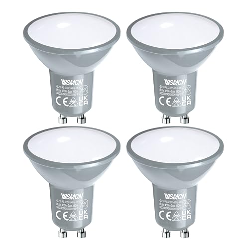 WSMCN GU10 LED Warmweiß Lampe, 4W Ersetzt 50W Halogenlampe, 3000K 450lm Warmweiss Glühbirnen, 120°Abstrahlwinkel Leuchtmittel, AC 230V Flimmerfrei Strahler, Nicht Dimmbar Energiesparlampe, 4 Stücke von WSMCN