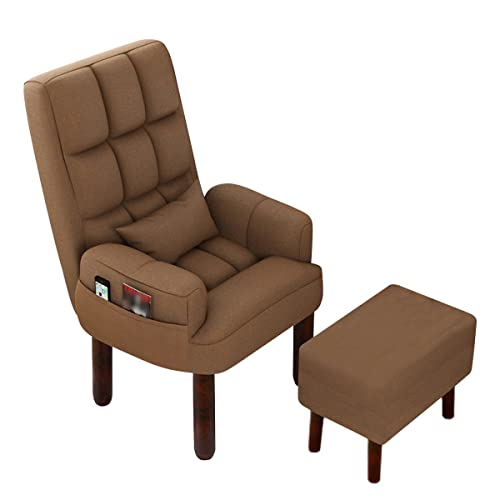WSMYGS Schaukelstuhl, gepolsterter Schaukelstuhl für das Kinderzimmer, Sessel mit Fußschemel, bequemer Stuhl mit Holzbeinen, Arbeitsstuhl, atmungsaktiver Stuhl aus Baumwollleinen, Rückenlehnen-Lieg von WSMYGS