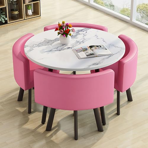 WSMYGS Table Chairs Set Dining Table Chair Combination, Simple Reception Table Chairs Set of 5, 80cm/90cm Round Table Coffee Shop Leisure Table Bedroom Tea Shop Office 1 Table 4 Chairs 80cm Round von WSMYGS