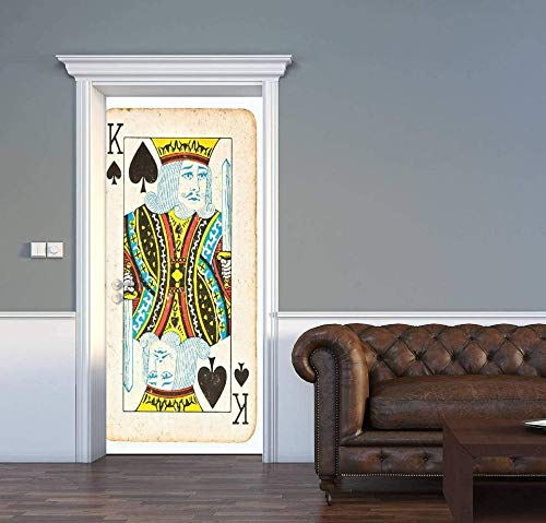 LuSeven 3D Türaufkleber Spielkarten Pik Könige 90x215cm Fototapete Türfolie Poster Tapete - Abnehmbar Wandtapete Wohnzimmer PVC Wasserdichte Wallpaper Wandwandaufkleber von WSNDZDM