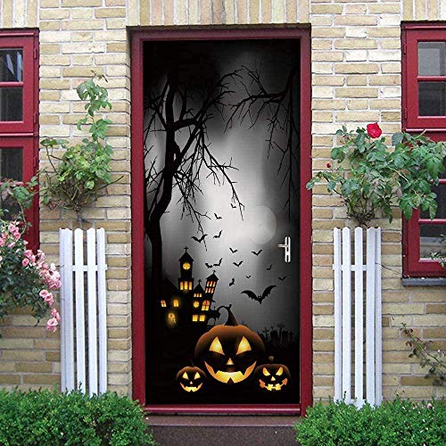 LuSeven 3D fototapete selbstklebend Halloween Kürbiskopf Fledermaus toter Baum 77x200cm 3D Tür Aufkleber Wandtattoo Abnehmbare Wasserdichte Vinyl Aufkleber Für Wohnzimmer Schlafzimmer Wohnkultur von WSNDZDM