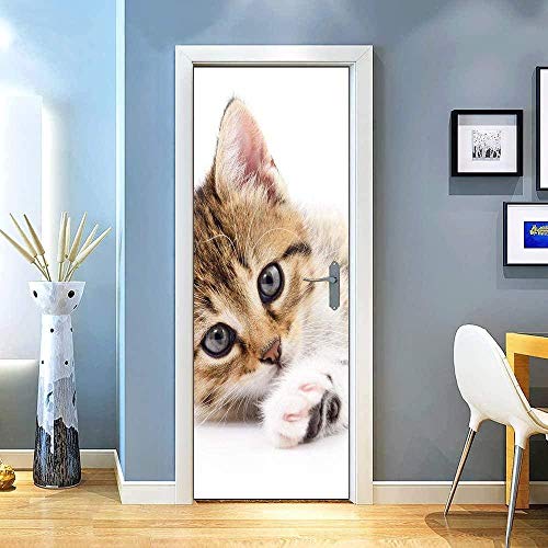 LuSeven 3D türfolie selbstklebend süß Tier Katze 85x215cm Türtapete selbstklebend TürPoster - Fototapete Türfolie Poster Tapete Meer Aufkleber DIY Selbstklebende Wandbild PVC von WSNDZDM