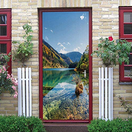 LuSeven Türaufkleber mit 3D-Effekt Wald Berge See Landschaft 80x200cm 3D Bewirken Fototapete Türfolie Poster Tapete Abnehmbar Wandtapete für Wohnzimmer Küche Schlafzimmer von WSNDZDM