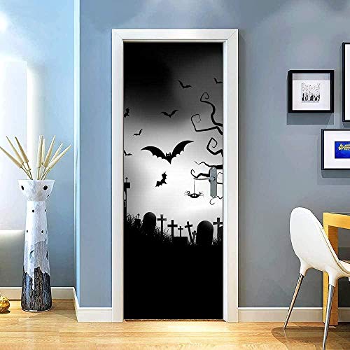 LuSeven türposter selbstklebend 3d Schwarz Kreuz Fledermaus Halloween 50x125cm 3D Tür Aufkleber Vinyl Wand Korridor Selbstklebend Abnehmbare Tapete Aufkleber Innentüren Schlafzimmer Wohnzimmer Antikes von WSNDZDM