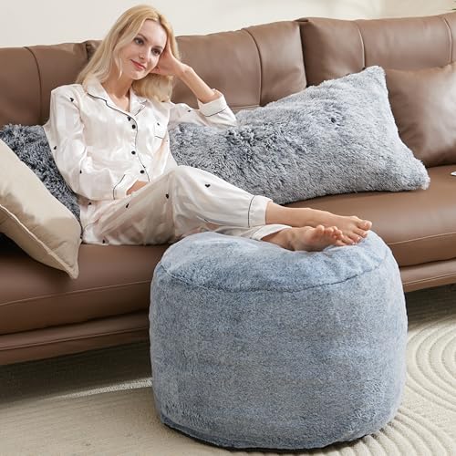 WSOFRLAC Runder Pouf, Ottomane, Fußstütze, Plüsch-Ottomane, Fußhocker für das Wohnzimmer, Ottomane, gefüllt mit Schaumstoffblöcken, 66 x 45,7 cm, großer Fußhocker, dunkelgraue Fußstützen, Hassocks und von WSOFRLAC