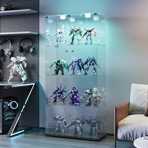 Glas Vitrine mit LED, Glasvitrine Standvitrine mit Tür und Schloss, Vitrine Beleuchtet für Sammlungen, 4 Lagen Sammlervitrine Vitrinenschrank, für Schlafzimmer Büro (groß+Schwarz Base+Sensorlicht) Glas Vitrine mit LED, Glasvitrine Standvitrine mit Tür und Schloss, Vitrine Beleuchtet für Sammlungen, 4 Lagen Sammlervitrine Vitrinenschrank, für Schlafzimmer Büro (groß+Schwarz Base+Sensorlicht) von WSOFZMO