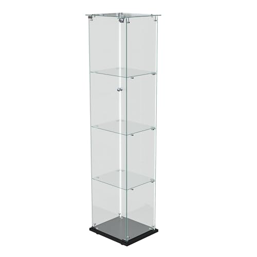 Glas Vitrine mit LED, Glasvitrine Standvitrine mit Tür und Schloss, Vitrine Beleuchtet für Sammlungen, 4 Lagen Sammlervitrine Vitrinenschrank, für Schlafzimmer Büro (klein+Schwarz Base+Lichtleiste) Glas Vitrine mit LED, Glasvitrine Standvitrine mit Tür und Schloss, Vitrine Beleuchtet für Sammlungen, 4 Lagen Sammlervitrine Vitrinenschrank, für Schlafzimmer Büro (klein+Schwarz Base+Lichtleiste) von WSOFZMO