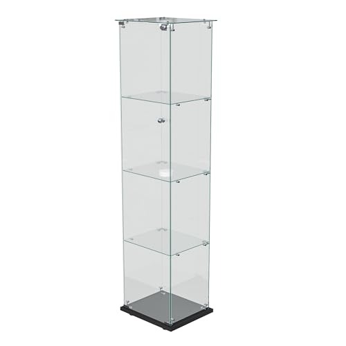 Glas Vitrine mit LED, Glasvitrine Standvitrine mit Tür und Schloss, Vitrine Beleuchtet für Sammlungen, 4 Lagen Sammlervitrine Vitrinenschrank, für Schlafzimmer Büro (klein+Schwarz Base+Sensorlicht) Glas Vitrine mit LED, Glasvitrine Standvitrine mit Tür und Schloss, Vitrine Beleuchtet für Sammlungen, 4 Lagen Sammlervitrine Vitrinenschrank, für Schlafzimmer Büro (klein+Schwarz Base+Sensorlicht) von WSOFZMO