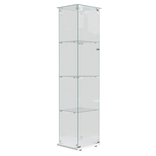 Glas Vitrine mit LED, Glasvitrine Standvitrine mit Tür und Schloss, Vitrine Beleuchtet für Sammlungen, 4 Lagen Sammlervitrine Vitrinenschrank, für Schlafzimmer Büro (klein+Weiße Base+Sensorlicht) Glas Vitrine mit LED, Glasvitrine Standvitrine mit Tür und Schloss, Vitrine Beleuchtet für Sammlungen, 4 Lagen Sammlervitrine Vitrinenschrank, für Schlafzimmer Büro (klein+Weiße Base+Sensorlicht) von WSOFZMO