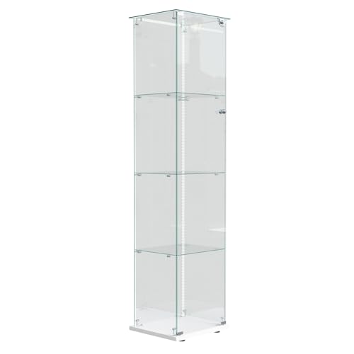 Glas Vitrine mit LED, Glasvitrine Standvitrine mit Tür und Schloss, Vitrine Beleuchtet für Sammlungen, 4 Lagen Sammlervitrine Vitrinenschrank, für Schlafzimmer Büro (klein+Weiße Base+Lichtleiste) Glas Vitrine mit LED, Glasvitrine Standvitrine mit Tür und Schloss, Vitrine Beleuchtet für Sammlungen, 4 Lagen Sammlervitrine Vitrinenschrank, für Schlafzimmer Büro (klein+Weiße Base+Lichtleiste) von WSOFZMO