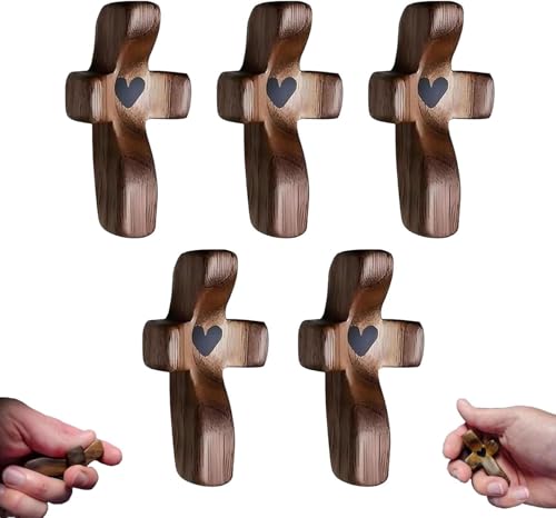 WSOGYDOTX Handcrafted Wooden Cross My Heart, Handmade Wooden Cross My Heart, Handmade Cross My Heart - Encouragement Gift, Pocket Fidget Cross for Stress Relief and Praying(A,5PC) von WSOGYDOTX