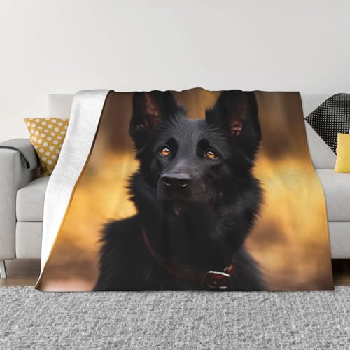 Schwarze Decke mit Deutschem Schäferhund, ultraweiche Micro-Fleece-Decke, weicher Plüsch, Überwurf, leichte, warme Decke, gemütliche Flanelldecken, Heimdekoration für Couch, Sofa, Bett, Wohnzimmer, von WSOIHFEC