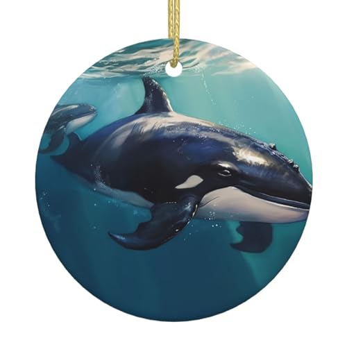 Sea Whale Christmas Ornament Christmas Tree Decorations for Home Decor Xmas Tree Ornaments Ceramic with Gold Ribbon Christmas Hanging Ornament for Christmas Tree von WSOIHFEC