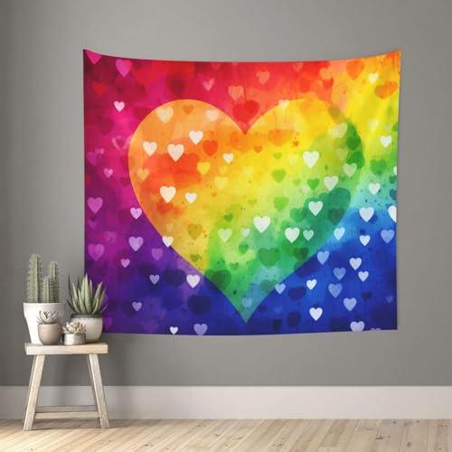 WSOIHFEC Bunte Regenbogen Liebe Herz Tapisserie Langlebig Breite Wandbehang Vintage Leichte Wanddecke Lustige Tapisserie Wandkunst Wohnkultur Weiches Wandbild für Schlafzimmer Wohnheim Wohnzimmer 60 x von WSOIHFEC