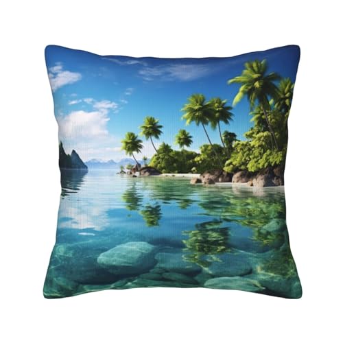 WSOIHFEC Schöne Insel im Meer, bedruckter Kissenbezug, weicher Kordsamt, quadratischer Kissenbezug für Sofa, Wohnzimmer, Heimdekoration, 45,7 x 45,7 cm von WSOIHFEC