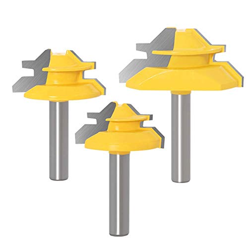 WSOOX 45 Grad Verleimfräser Gehrung Fräse Set, 3 Stück 8mm Schaft Verleimfräser Oberfräser, 45° Lock Miter Router Bit Holzbearbeitung Schneidwerkzeug für Graviermaschine Trimmmaschine von WSOOX