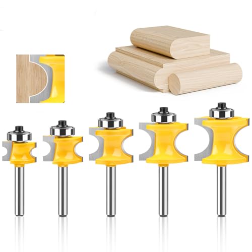 WSOOX 5PCS Halbstabfräser mit 8 mm Schaft Bullnose Fräser Set Standard for Wood Holzbearbeitung Fräser R:3.18mm,4.76mm,6.35mm,7.96mm,9.53mm. von WSOOX