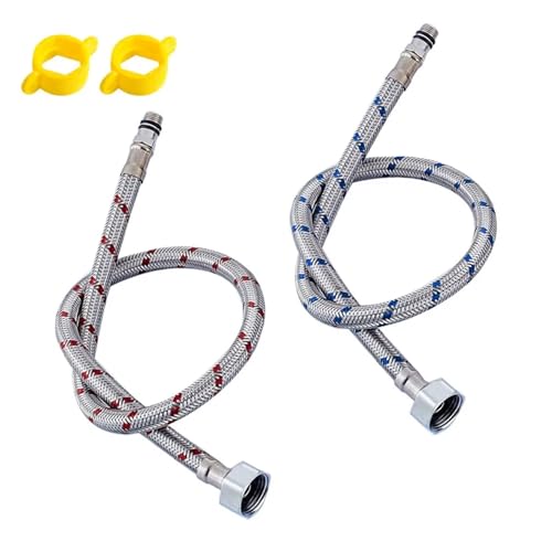 2 Pcs 50cm Edelstahl Flexible Sanitär Rohre Kalt Heiß Mixer Wasserhahn Wasser Versorgung Rohr Schläuche Bad Teil für Wasserhahn Mischbatterie(G3/8) von WSQHAO