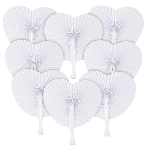 8/30/50/100 Stück weiße Faltfächer aus Papier, herzförmige runde Fächer, Partygeschenk for Gäste, Jahrestag, Geburtstag, Hochzeitsdekoration Für Party(100pcs,Heart Shaped) von WSQHAO