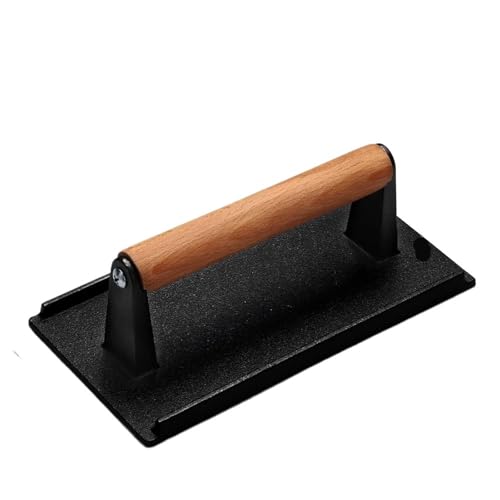 Burgerpresse Burgerpresse, runde, robuste Smash-Speckpresse aus Gusseisen, Fleischsteak mit Holzgriff for Grillplatte, Sandwich, antihaftbeschichtete Pfanne(Cast Iron Rectangle) von WSQHAO