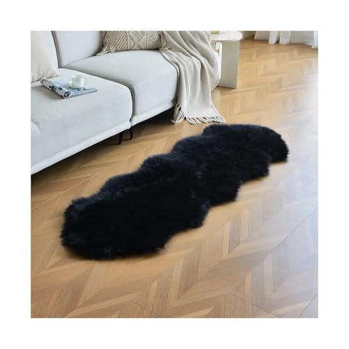 Shaggy Fur Rug Bedroom Soft Fluffy Faux Area Rugs Washable Plush Bedside Carpet for Living Room Sofa Decor für Wohnzimmer(Black,60x90cm) von WSQHAO