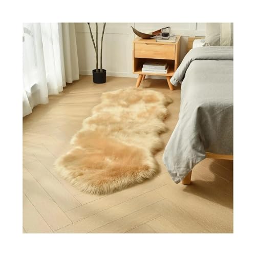 Shaggy Fur Rug Bedroom Soft Fluffy Faux Area Rugs Washable Plush Bedside Carpet for Living Room Sofa Decor für Wohnzimmer(Light Brown,80x200cm) von WSQHAO
